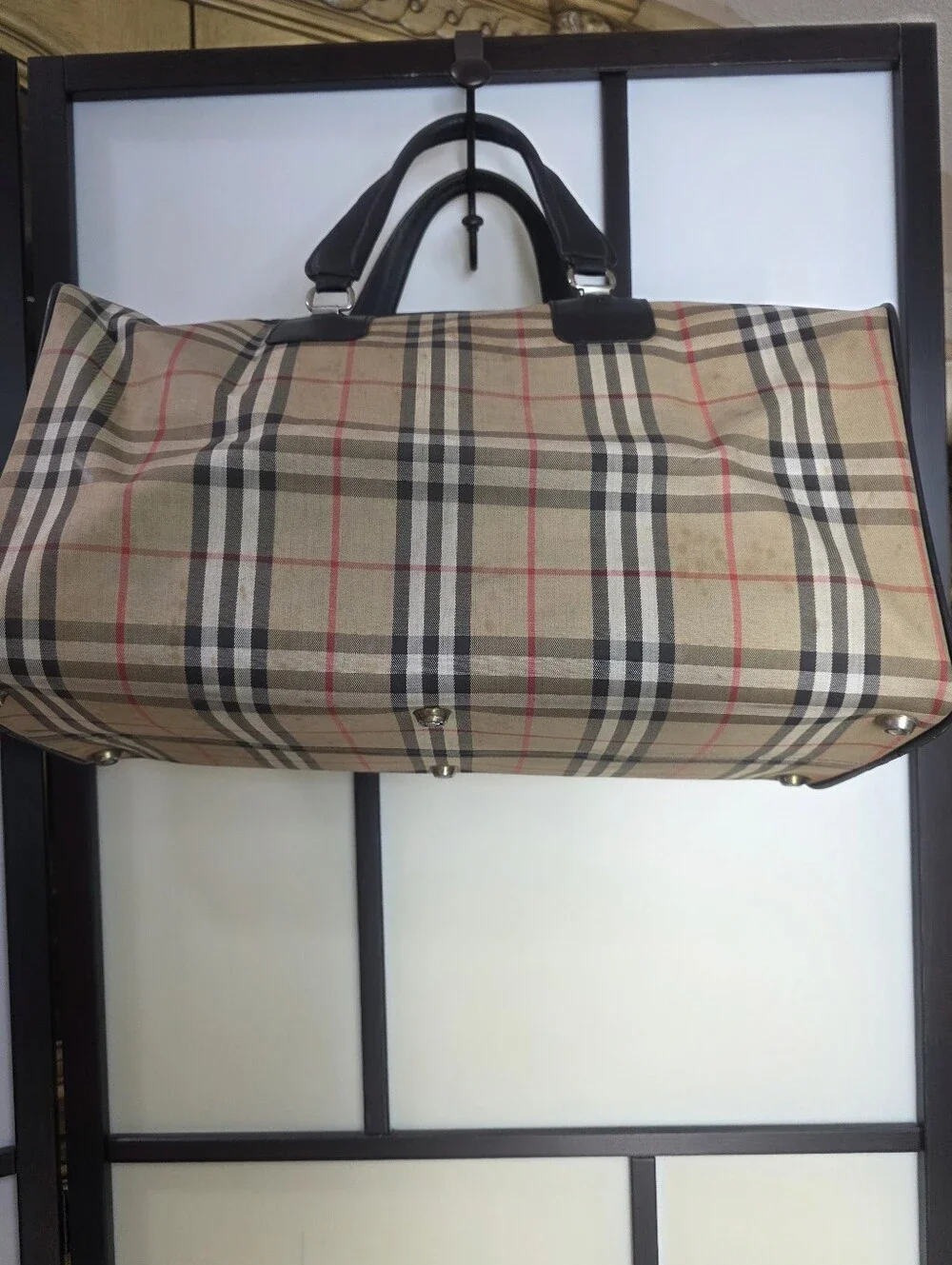 Classic Burberry Check Travel Duffel Bag - Black Trim